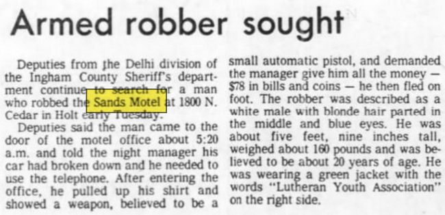 Sands Motel - Jul 1978 Article On Robbery (newer photo)